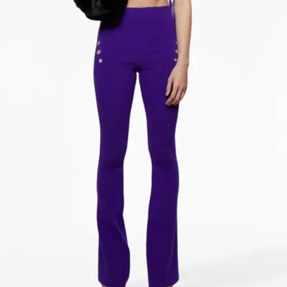 High-Waited Button-Detail Trouer - Purple
